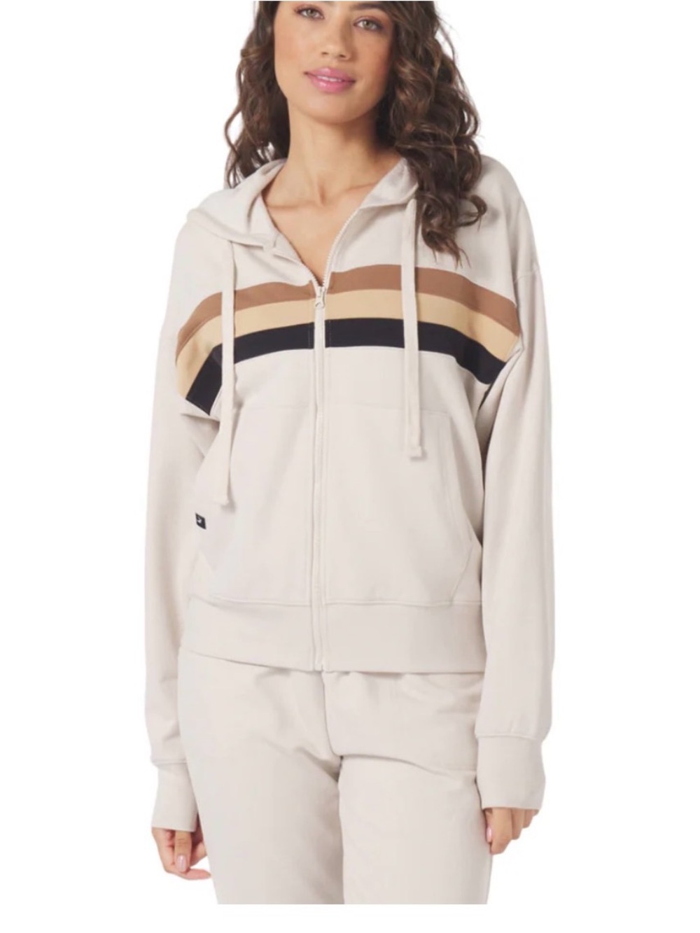 Glyder Beige and Brown Striped Zip-Up Hoodie